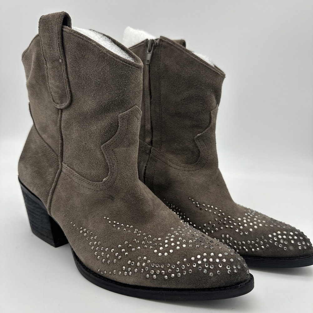 Reba Smokey Gray Suede Western‎ Cowboy Rhinestone Boot Sz 8M EUC